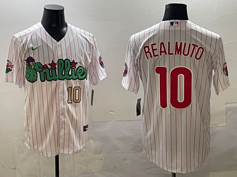 Men Philadelphia Phillies #10 Realmuto White Stripe Three generations Joint Name Game 2025 Nike MLB Jersey style 3->philadelphia phillies->MLB Jersey